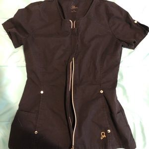 Jaanuu black zip up scrub medical top